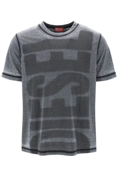 Shop Diesel T-shirt With Burn-out Logo In Multicolor