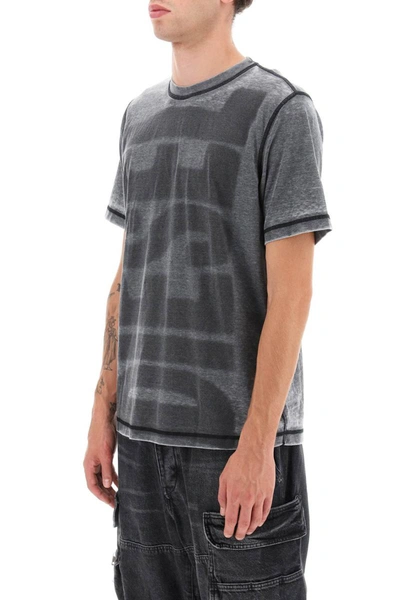Shop Diesel T-shirt With Burn-out Logo In Multicolor