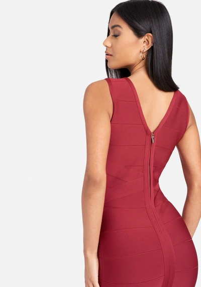 Bebe Double V Mini Bandage Dress In Persian Red