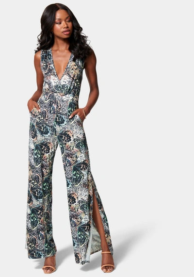 Bebe Printed Plunge Neck Jumpsuit In Mariposa