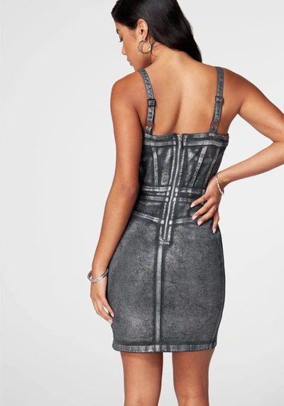 Bebe Fitted Foiled Denim Dress In Indigo Wash,silver Foil