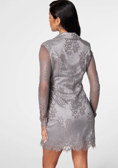 Shop Bebe Lace Blazer Metallic Dress In Grey,silver