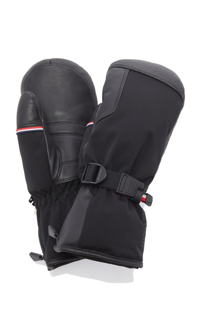 Shop Moncler Leather Ski Gloves In Black