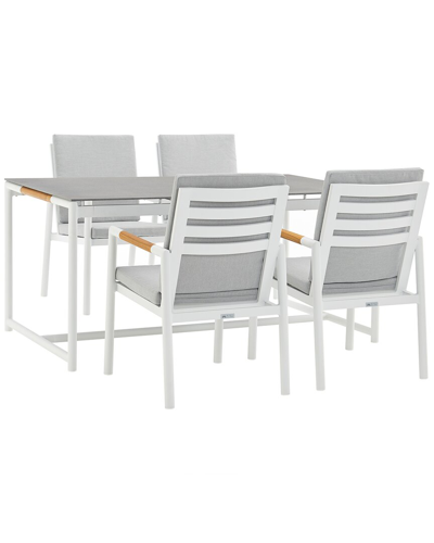 Shop Armen Living Royal 5pc White Aluminum And Teak Outdoor Dining Set