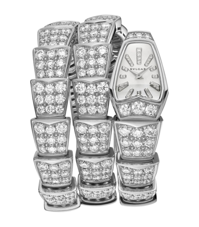 Shop Bvlgari White Gold And Diamond Serpenti Jewellery Watch 26mm