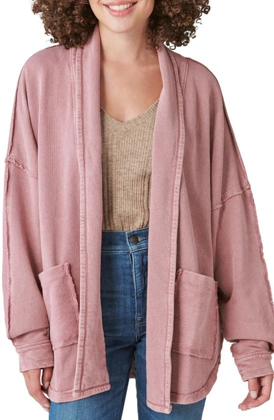 Lucky Brand Raw Edge Knit Open Front Cardigan In Rose Brown