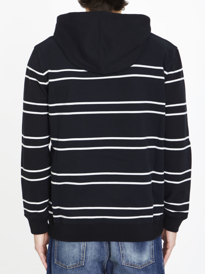 Shop Saint Laurent Striped Cotton Hoodie In Black