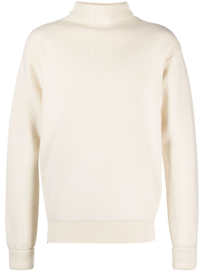 Shop Jil Sander Neutral Roll-neck Wool Sweater In White