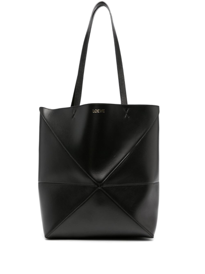 Shop Loewe Black Puzzle Fold Medium Tote Bag