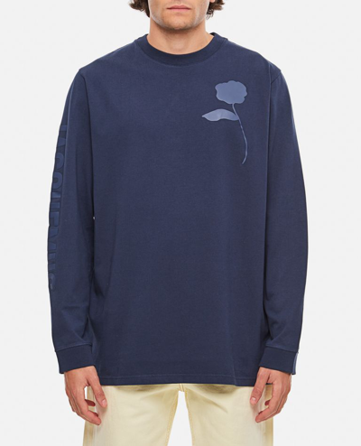 Shop Jacquemus Le T-shirt Ciceri Cotton Long Sleeve In Blue