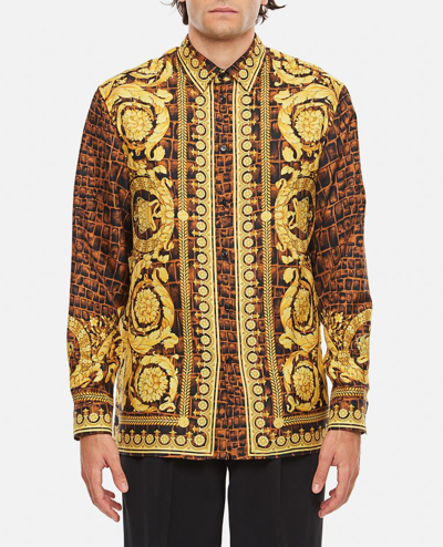 Shop Versace Silk Twill Shirt In Gold