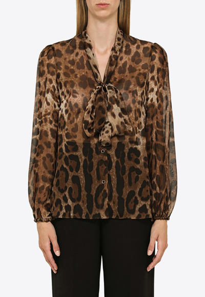 Shop Dolce & Gabbana Animal-print Silk Blouse In Brown