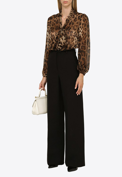 Shop Dolce & Gabbana Animal-print Silk Blouse In Brown