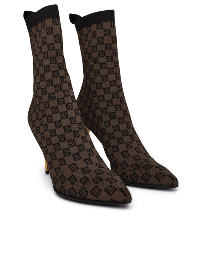 Shop Balmain Woman 'skye' Brown Knit Ankle Boots