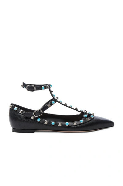 Shop Valentino Rockstud Leather Rolling Cage Flats In Black