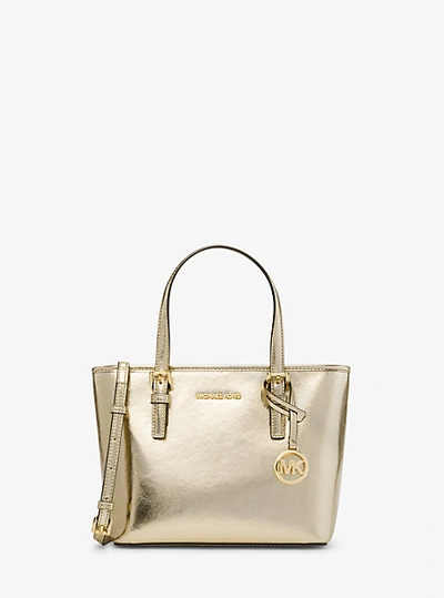 Shop Michael Kors Jet Set Travel Extra-small Metallic Top-zip Tote Bag In Gold