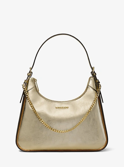 Shop Michael Kors Wilma Large Metallic Shoulder Bag In Gold