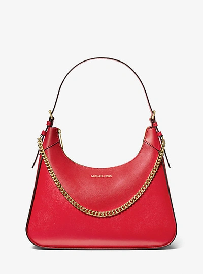 Shop Michael Kors Wilma Large Leather Shoulder Bag In Red
