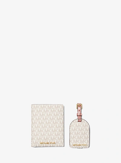 Shop Michael Kors Signature Logo Passport Case And Luggage Tag Gift Set In Pink