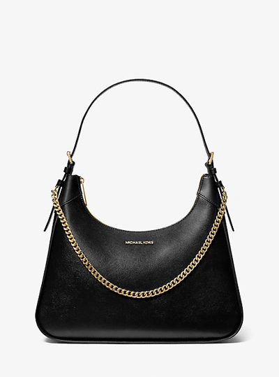 Shop Michael Kors Wilma Large Leather Shoulder Bag In Black