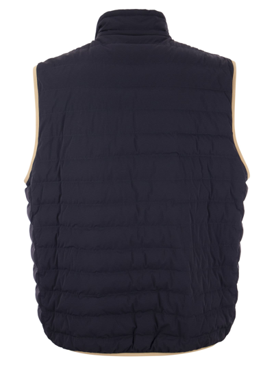 Shop Brunello Cucinelli Lightweight Sleeveless Down Jacket In Membraned Nylon In Navy Blue