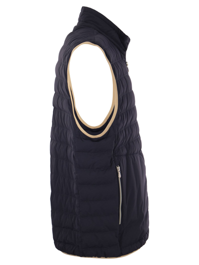 Shop Brunello Cucinelli Lightweight Sleeveless Down Jacket In Membraned Nylon In Navy Blue