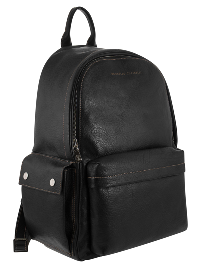Shop Brunello Cucinelli Backpack In Calfskin With Grain In Black