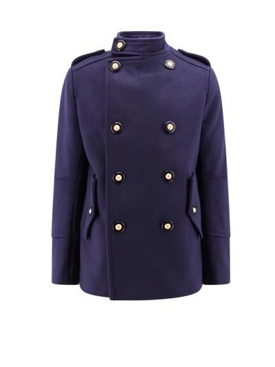 Shop Balmain Coat In Blue