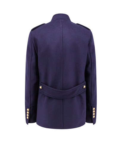 Shop Balmain Coat In Blue