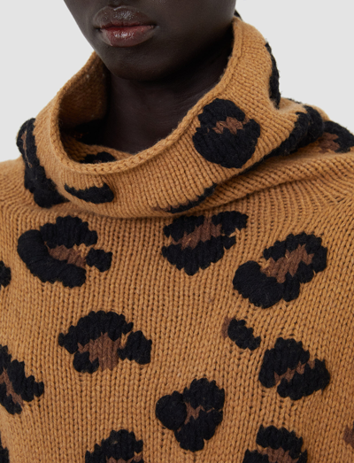 Shop Joseph Leopard Knit High Neck Jumper In Camel Combo