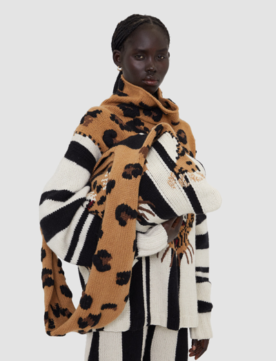 Shop Joseph Leopard Knit Bag In Camel Combo