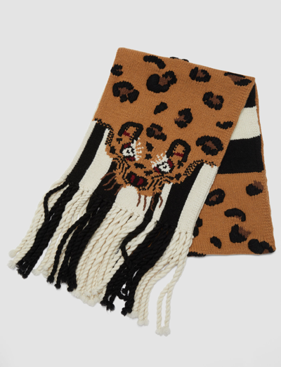 Shop Joseph Leopard Knit Scarf In Camel Combo