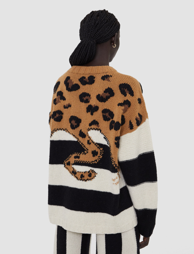 Shop Joseph Leopard Knit Round Neck Jumper In Camel Combo