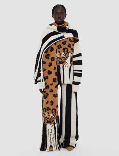 Shop Joseph Leopard Knit Scarf In Camel Combo