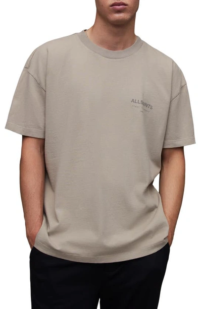 Shop Allsaints Underground Oversize Organic Cotton Graphic T-shirt In Stone Taupe