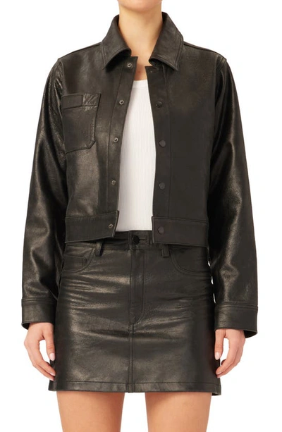 Shop Dl1961 Tilda Leather Shirt Jacket In Black Patent