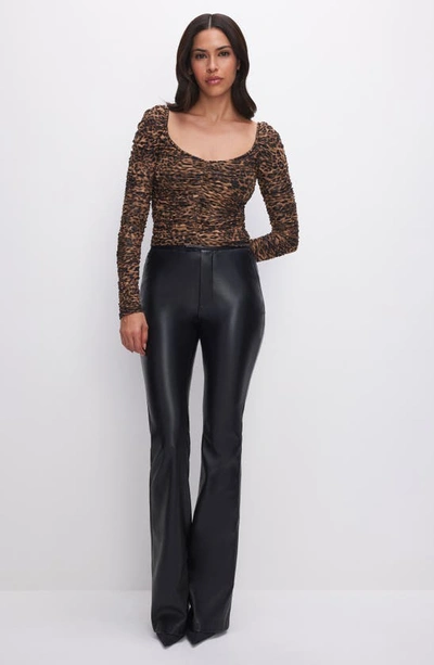 Shop Good American Mesh Ruched Top In Wild Leopard003