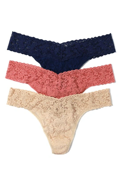 Shop Hanky Panky Holiday Assorted 3-pack Original Rise Thongs In Beige/ Pink/ Blue