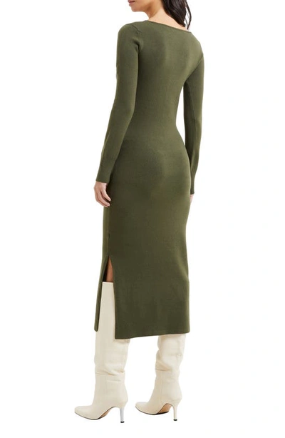 Shop French Connection Babysoft Square Neck Long Sleeve Midi Dress In Olive Nigh