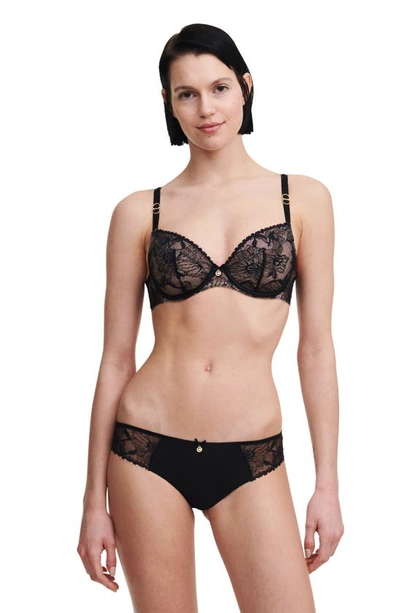 Shop Chantelle Lingerie Orchids Underwire Plunge Bra In Black