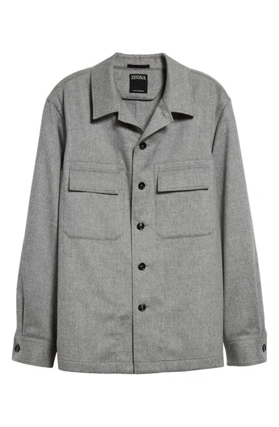 Zegna Beige Linen And Virgin Wool Alba Overshirt In Light Grey