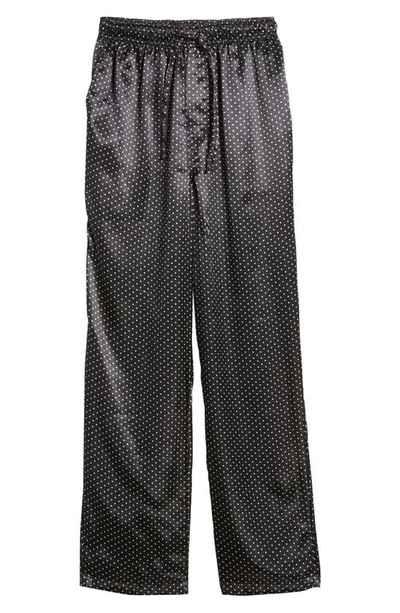 Shop Majestic Silk Charmeuse Pajama Pants In Black Dot / Black Piping