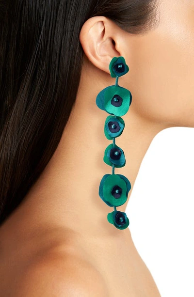 Shop Cult Gaia Zelena Floral Linear Drop Clip-on Earrings In Seamoss