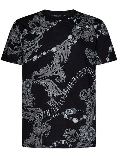 Shop Versace Jeans Couture All-over Silver Chain Couture Print T-shirt In Black