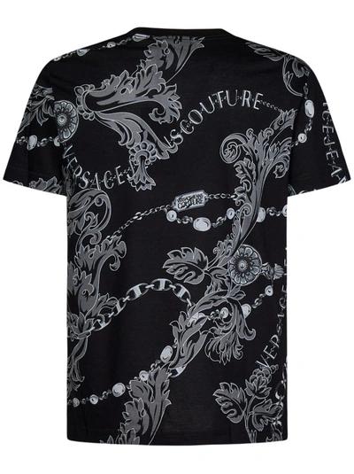 Shop Versace Jeans Couture All-over Silver Chain Couture Print T-shirt In Black