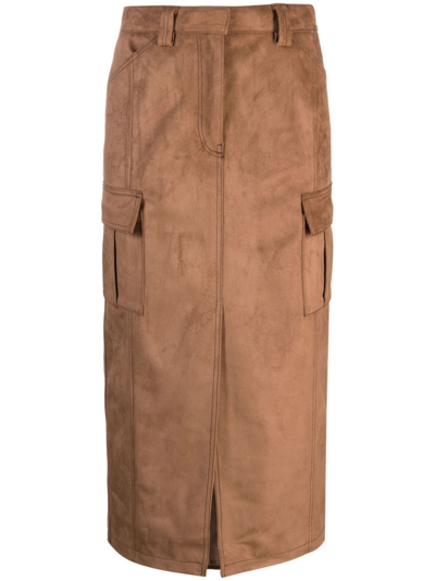 Shop Lvir Brown Faux-suede Cargo Skirt