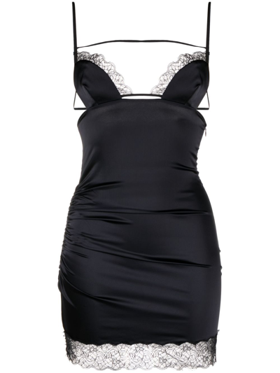 Shop Nensi Dojaka Black Lace-trim Mini Dress