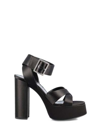 Shop Saint Laurent Bianca Embellished Heeled Sandals In Black
