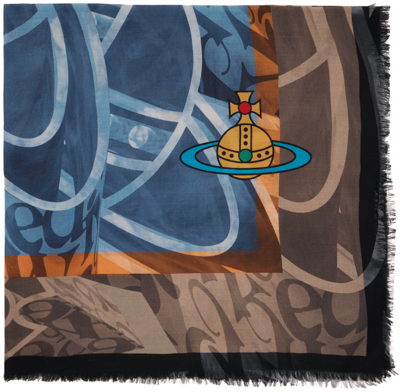 Shop Vivienne Westwood Blue 3d Multi Orb Scarf In 233-w00p2-k404mn