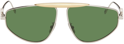 Shop Loewe Silver & Green Aviator Sunglasses In Palladium/green
